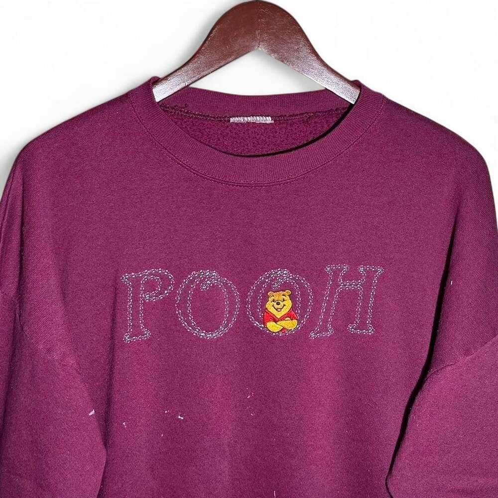 Disney Winnie the Pooh Sweatshirt Size L Maroon Distressed Grunge